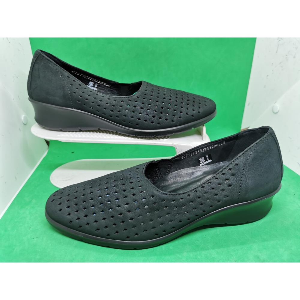 Ecco Felicia Womens Black Nubuck Perforated Wedge Loafer Size 40 EU 9 US